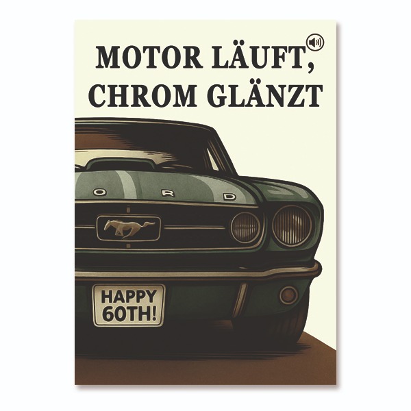 Ford Mustang Sound Postcard “Chrome & Heartbeat” (QR Code)