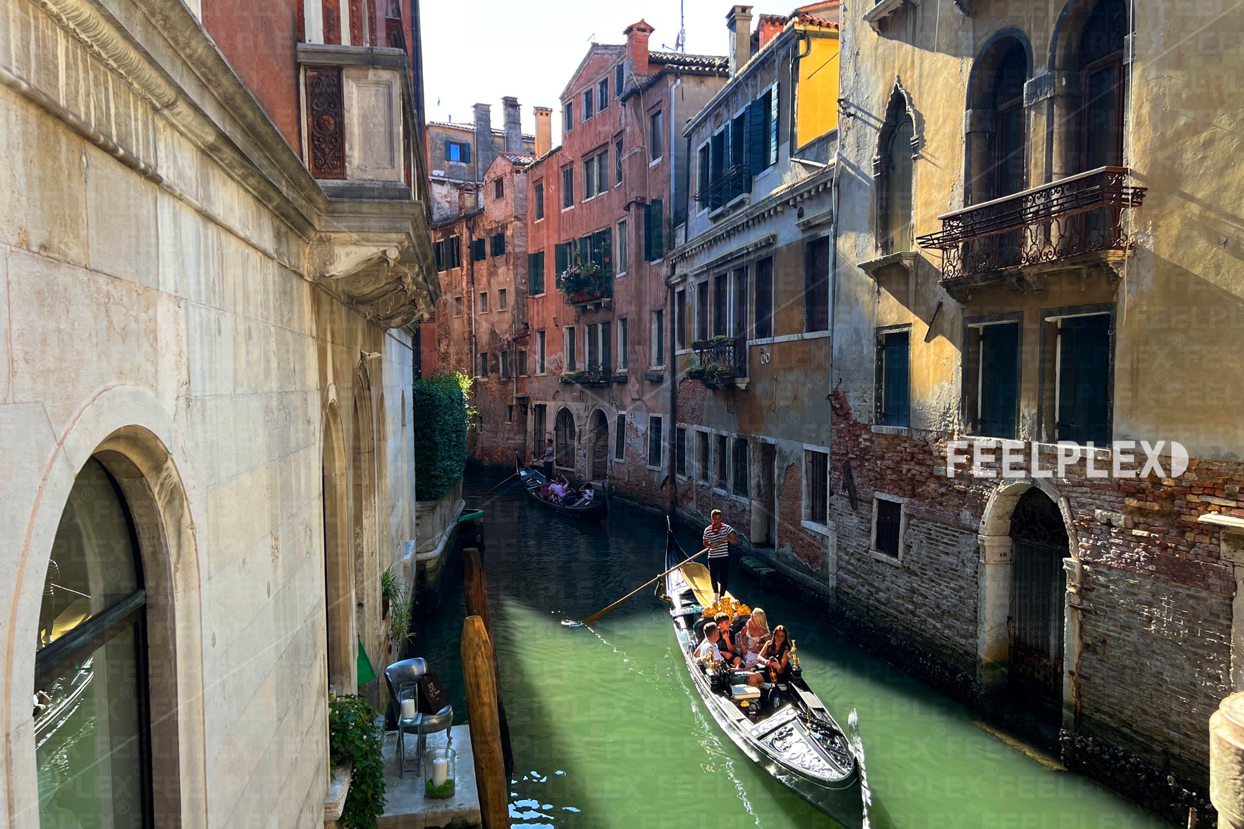Gäste und Gondeln in Venedig
