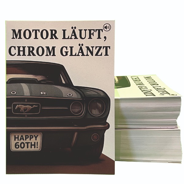 Ford Mustang sound postcard for birthdays, front design