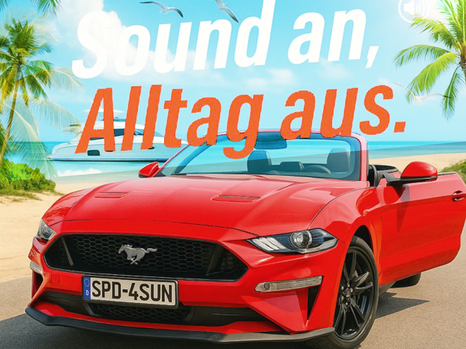 “Freedom in Sound” | Ford Mustang 5.0 GT V8 Convertible Sound Postcard (QR)